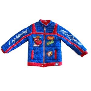Disney Store Cars Lightning McQueen Racing Jacket Kids 9/10 Blue Red Puffer Coat